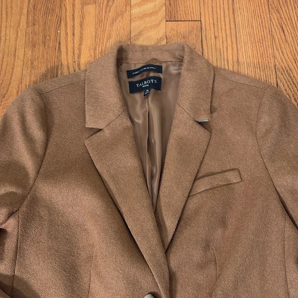 Talbots Petite Classic 2 Button Wool Blend Blazer Size 2P Camel Tan Notch Collar - Picture 3 of 9